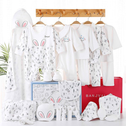 Newborn gift box set $75.50 Dana Fashion Color: Blue Size: 59cm Baby Clothing Product composition: 100% cotton Number of gift boxes: 24 sets Gift box size: 43X30cm 1. Asian sizes are 1 to 2 sizes smaller than European and American people. Choose the large