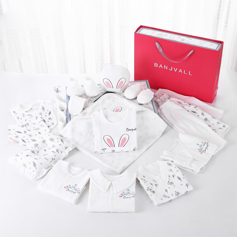Newborn gift box set $75.50 Dana Fashion Color: Blue Size: 59cm Baby Clothing Product composition: 100% cotton Number of gift boxes: 24 sets Gift box size: 43X30cm 1. Asian sizes are 1 to 2 sizes smaller than European and American people. Choose the large