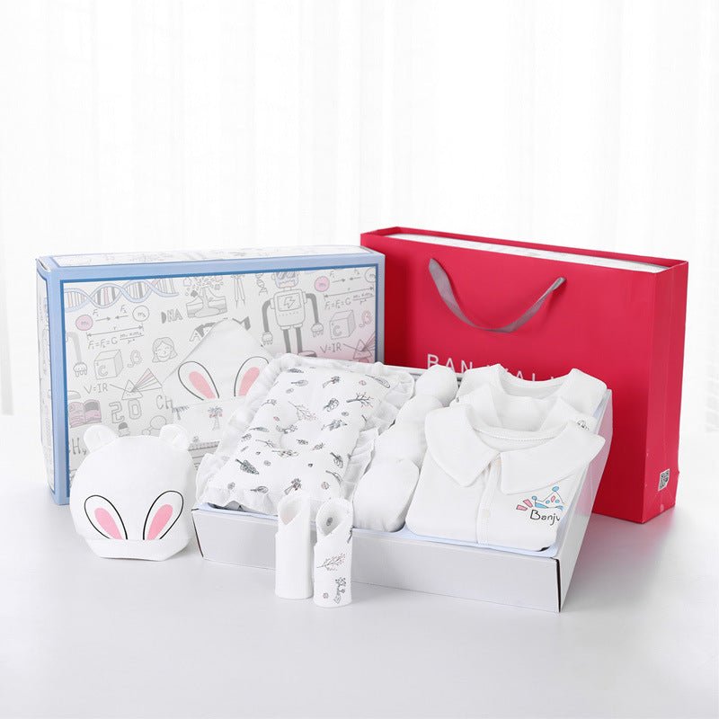 Newborn gift box set $75.50 Dana Fashion Color: Blue Size: 59cm Baby Clothing Product composition: 100% cotton Number of gift boxes: 24 sets Gift box size: 43X30cm 1. Asian sizes are 1 to 2 sizes smaller than European and American people. Choose the large
