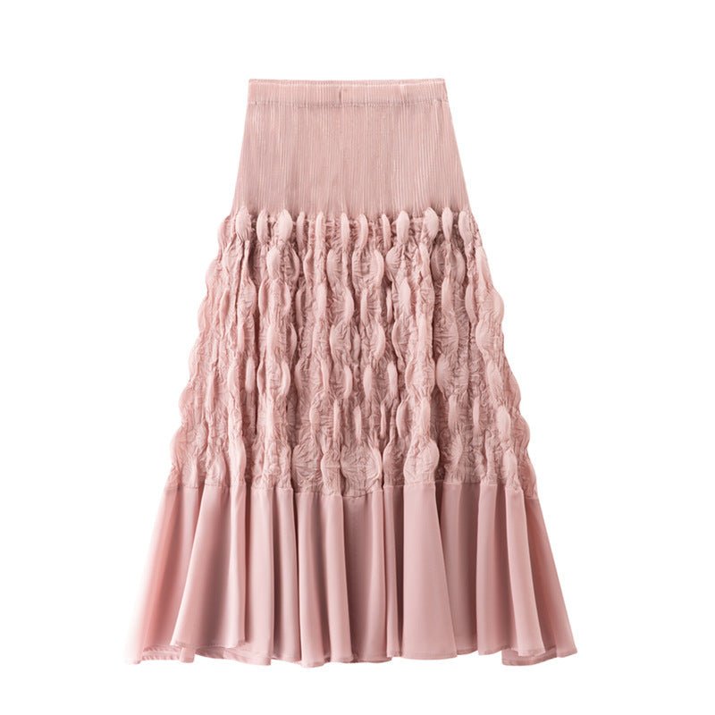 Niche Design Slimming Graceful Pleated Skirt $85.50 Dana Fashion Color: Black Size: Free Size Women's clothing Product information: Color: pink, gray, black, Rose Elasticity: high elasticity Main fabric composition: Polyester Size: free size Craft: fold N