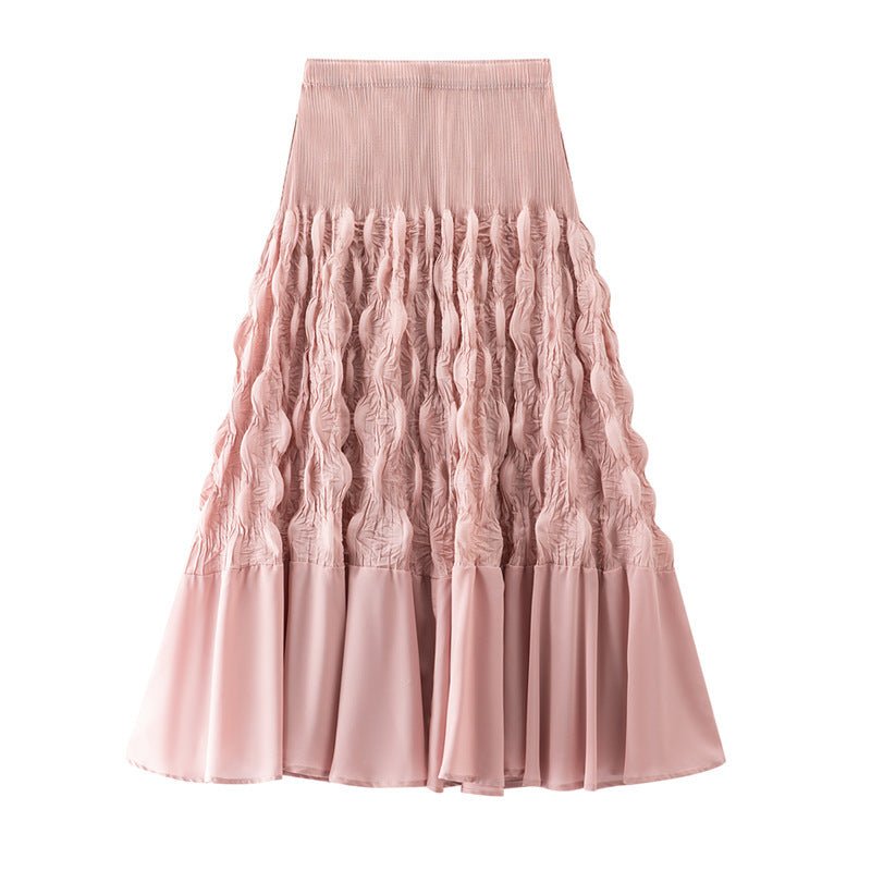 Niche Design Slimming Graceful Pleated Skirt $85.50 Dana Fashion Color: Black Size: Free Size Women's clothing Product information: Color: pink, gray, black, Rose Elasticity: high elasticity Main fabric composition: Polyester Size: free size Craft: fold N