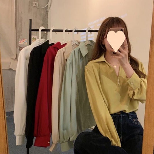 Niche Loose Outer Wear All-matching Long Sleeve Top $49.40 Dana Fashion Color: Apricot Size: Free Size Women's clothing Product information: Color: white, black, yellow, apricot, light green, red Sleeve type: regular sleeve Main fabric components: Other S