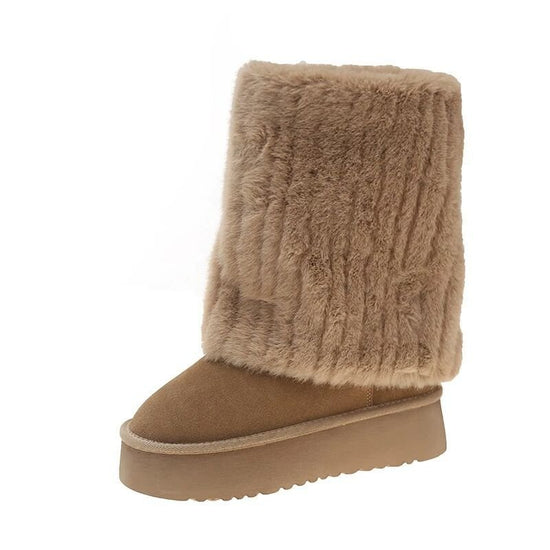 Niche Platform Fur Boots Comfortable Velvet $57.16 Dana Fashion Color: Beige Size: 35 Women's shoes Product information: Pattern: solid color Lining material: Cotton Color: creamy-white, Brown Upper height: Mid-top Processing Method: sticky leather Heel h
