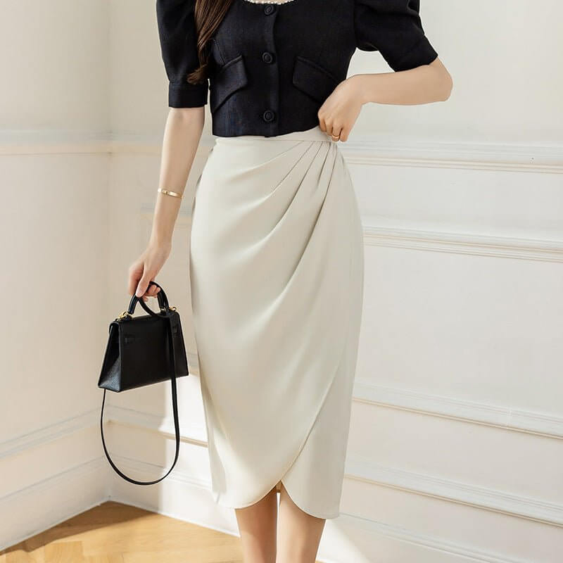 Niche Retro Style Sheath Women's High Waist Slit Skirt $44.50 Dana Fashion Color: Apricot Size: L Women's clothing Product information: Pattern: solid color Fabric name: Cotton Skirt type: asymmetric skirt Color: Black, apricot, pink Main fabric compositi