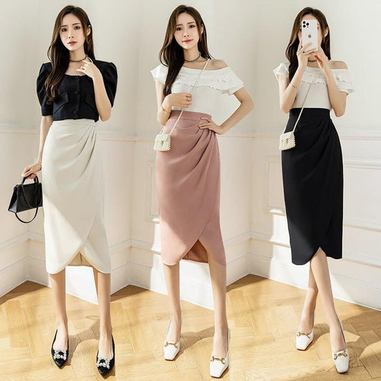 Niche Retro Style Sheath Women's High Waist Slit Skirt $44.50 Dana Fashion Color: Apricot Size: L Women's clothing Product information: Pattern: solid color Fabric name: Cotton Skirt type: asymmetric skirt Color: Black, apricot, pink Main fabric compositi