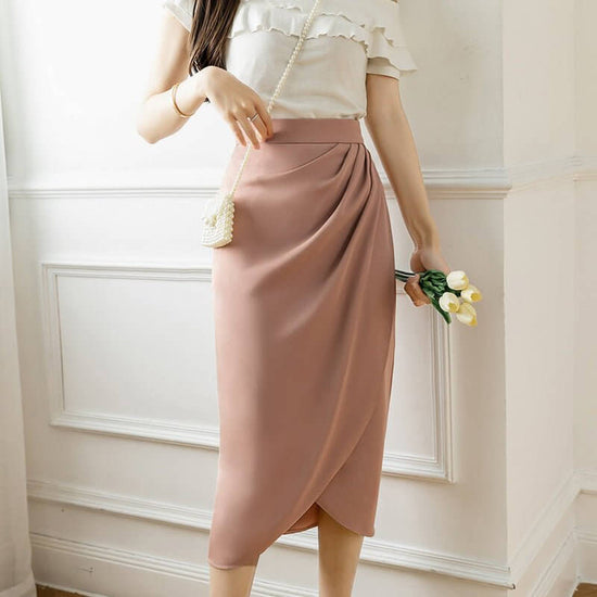 Niche Retro Style Sheath Women's High Waist Slit Skirt $44.50 Dana Fashion Color: Pink Size: L Women's clothing Product information: Pattern: solid color Fabric name: Cotton Skirt type: asymmetric skirt Color: Black, apricot, pink Main fabric composition: