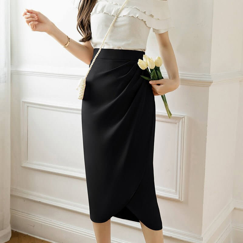 Niche Retro Style Sheath Women's High Waist Slit Skirt $44.50 Dana Fashion Color: Black Size: L Women's clothing Product information: Pattern: solid color Fabric name: Cotton Skirt type: asymmetric skirt Color: Black, apricot, pink Main fabric composition