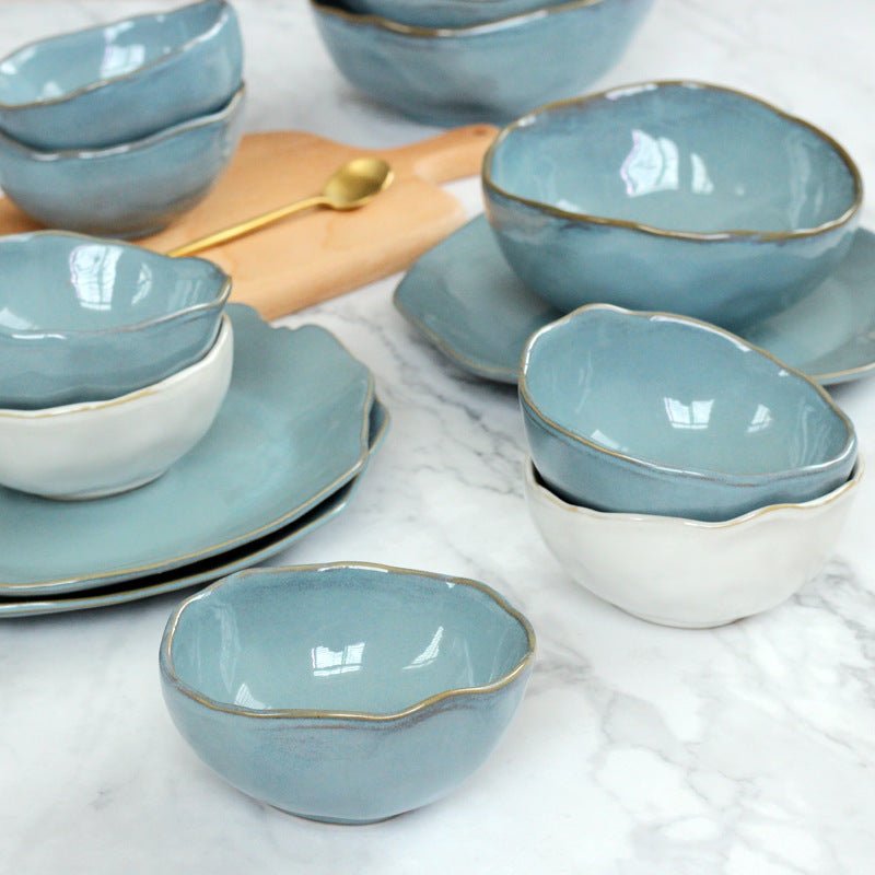 Nordic creative irregular ceramic tableware $31.71 Dana Fashion Color: Blue style: Me Dana's Kitchen ●Material: Ceramic ●Size: See the detailed table. ●Characteristics, hand-made irregular shapes,--change people's stereotypes of tableware in the past. The