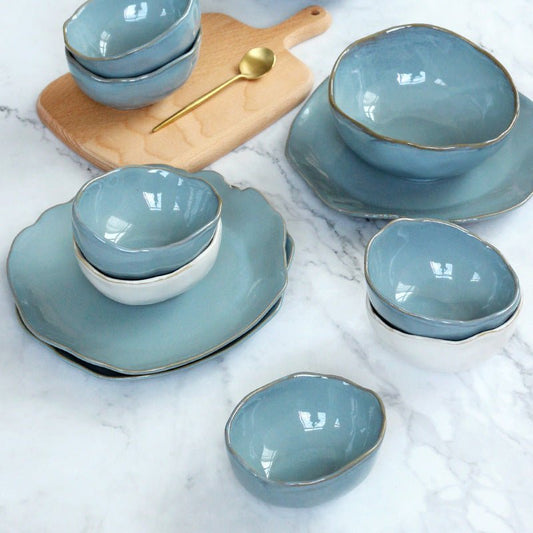 Nordic creative irregular ceramic tableware $31.71 Dana Fashion Color: Blue style: Me Dana's Kitchen ●Material: Ceramic ●Size: See the detailed table. ●Characteristics, hand-made irregular shapes,--change people's stereotypes of tableware in the past. The