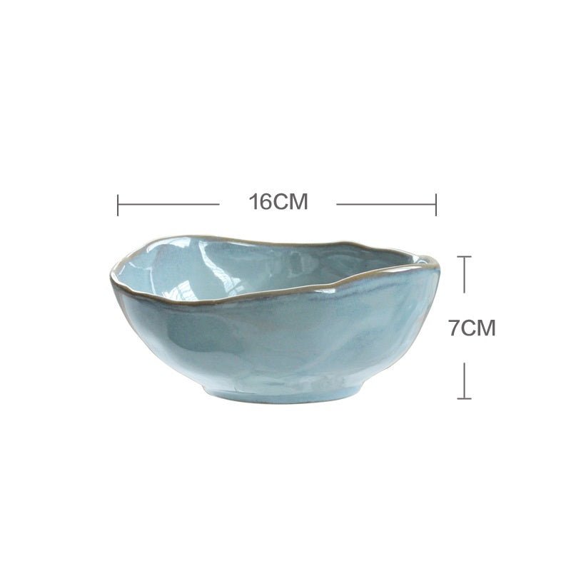Nordic creative irregular ceramic tableware $31.71 Dana Fashion Color: Blue style: Me Dana's Kitchen ●Material: Ceramic ●Size: See the detailed table. ●Characteristics, hand-made irregular shapes,--change people's stereotypes of tableware in the past. The