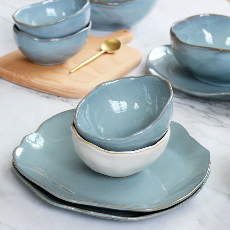 Nordic creative irregular ceramic tableware $31.71 Dana Fashion Color: Blue style: Me Dana's Kitchen ●Material: Ceramic ●Size: See the detailed table. ●Characteristics, hand-made irregular shapes,--change people's stereotypes of tableware in the past. The