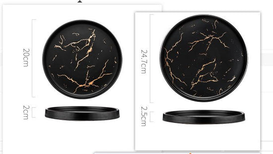 Nordic Style Marble Plate Household Ceramic Dish $82.04 Dana Fashion Color: Blackset Dana's Kitchen Product information: Product Category: Disk Material: Porcelain Applicable people: adults Microwave: Not available Applicable object: Adult Surface technol