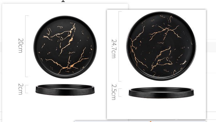 Nordic Style Marble Plate Household Ceramic Dish $82.04 Dana Fashion Color: Blackset Dana's Kitchen Product information: Product Category: Disk Material: Porcelain Applicable people: adults Microwave: Not available Applicable object: Adult Surface technol