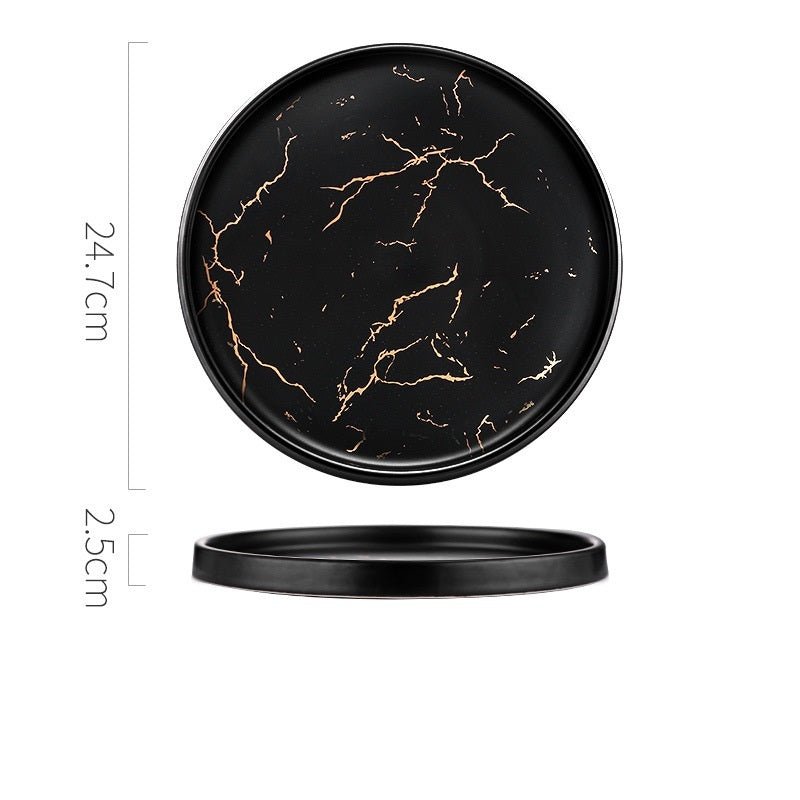Nordic Style Marble Plate Household Ceramic Dish $49.76 Dana Fashion Color: Black24.7cm Dana's Kitchen Product information: Product Category: Disk Material: Porcelain Applicable people: adults Microwave: Not available Applicable object: Adult Surface tech
