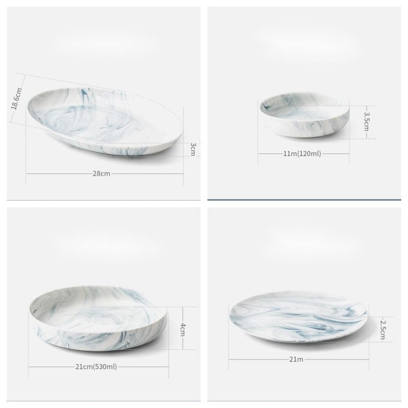 Nordic tableware and dish set $79.95 Dana Fashion style: Set2 Dana's Kitchen Product Information: Product category: bowl, dish, plate set Material: Porcelain Shape: round Microwave: available Color: small spoon, large soup spoon, 3.5-inch flavor plate, 4.