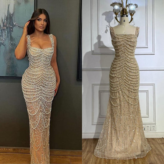 Nude Elegant Sling Light Luxury High-end Pearl Beaded Dress $679.99 Dana Fashion Color: Naked Size: L Women's clothing Product information: Color: Nude Waist type: high waist Size: XS,S,M,L,XL,XXL,XXL,XXXXL Skirt length: long skirt Popular elements: beade