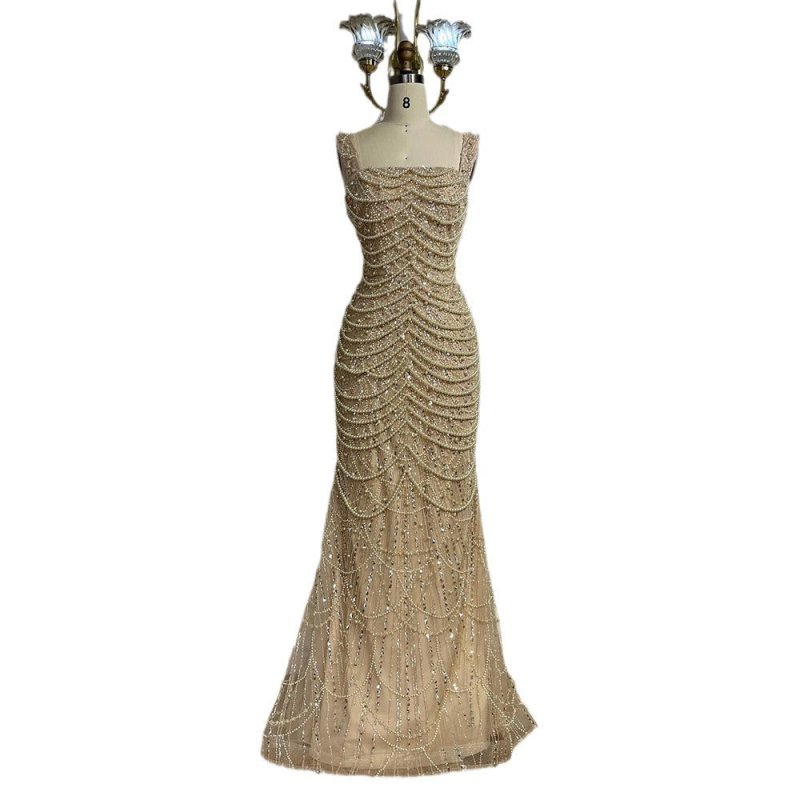 Nude Elegant Sling Light Luxury High-end Pearl Beaded Dress $679.99 Dana Fashion Color: Naked Size: L Women's clothing Product information: Color: Nude Waist type: high waist Size: XS,S,M,L,XL,XXL,XXL,XXXXL Skirt length: long skirt Popular elements: beade
