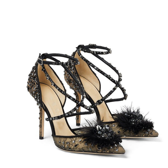 Nude Lace Rhinestone Floral Pumps $169.99 Dana Fashion Color: Black Size: 35 Women's shoes Product Details: Closing method: one-word buckle Pattern: plain Color classification: black sexy naked color fashion Heel height: super high heel (greater than 8cm)