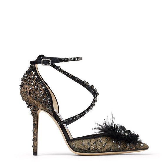 Nude Lace Rhinestone Floral Pumps $169.99 Dana Fashion Color: Black Size: 35 Women's shoes Product Details: Closing method: one-word buckle Pattern: plain Color classification: black sexy naked color fashion Heel height: super high heel (greater than 8cm)