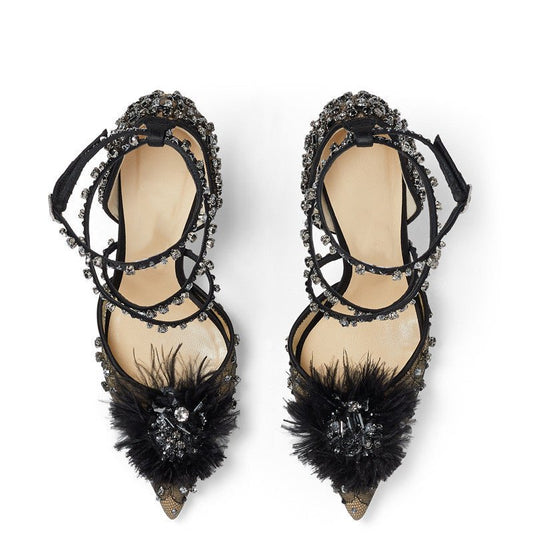 Nude Lace Rhinestone Floral Pumps $169.99 Dana Fashion Color: Black Size: 35 Women's shoes Product Details: Closing method: one-word buckle Pattern: plain Color classification: black sexy naked color fashion Heel height: super high heel (greater than 8cm)