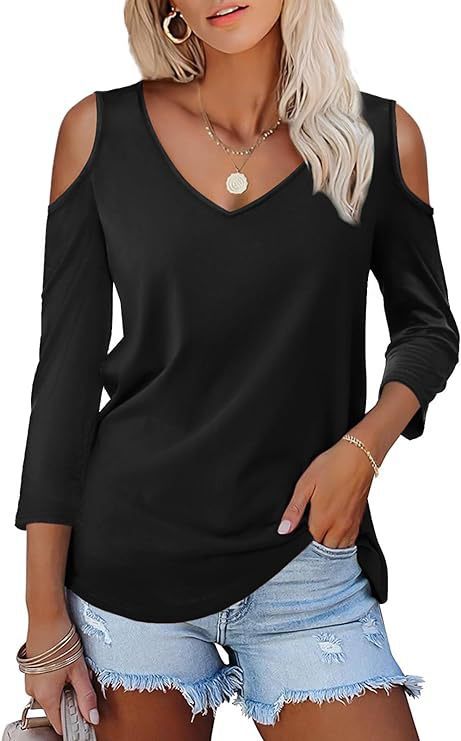 Off-the-shoulder Women's Solid Color Long Sleeve V-neck Formal Casual Top Summer $34.42 Dana Fashion Color: Black Size: L Women's clothing معلومات المنتج: اسم القماش: سباندكس اللون: أسود، أحمر، أبيض كريمي، أخضر، بني، أبيض نوع الأكمام: كم عادي تكوين القماش