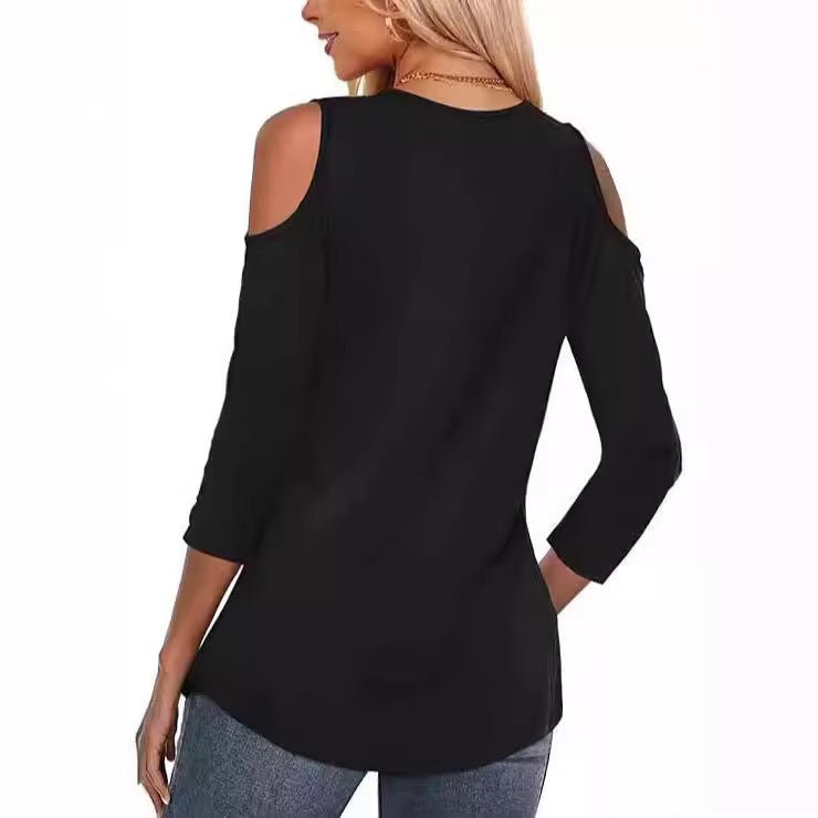 Off-the-shoulder Women's Solid Color Long Sleeve V-neck Formal Casual Top Summer $34.42 Dana Fashion Color: Beige Size: L Women's clothing معلومات المنتج: اسم القماش: سباندكس اللون: أسود، أحمر، أبيض كريمي، أخضر، بني، أبيض نوع الأكمام: كم عادي تكوين القماش