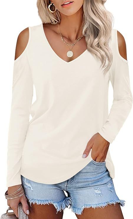 Off-the-shoulder Women's Solid Color Long Sleeve V-neck Formal Casual Top Summer $34.42 Dana Fashion Color: Beige Size: L Women's clothing معلومات المنتج: اسم القماش: سباندكس اللون: أسود، أحمر، أبيض كريمي، أخضر، بني، أبيض نوع الأكمام: كم عادي تكوين القماش