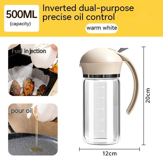Oil Dispenser Spray And Pour Dual-purpose Oiler $28.00 Dana Fashion capacity: Warm White 500ml Dana's Kitchen Product information: Function: pour oil/turn Oil Brush into one, press and spray oil Material: Glass Style: modern simplicity Capacity: Black 500