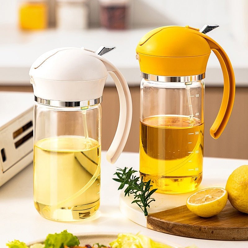 Oil Dispenser Spray And Pour Dual-purpose Oiler $28.00 Dana Fashion capacity: Black 500ml Dana's Kitchen Product information: Function: pour oil/turn Oil Brush into one, press and spray oil Material: Glass Style: modern simplicity Capacity: Black 500ml, y