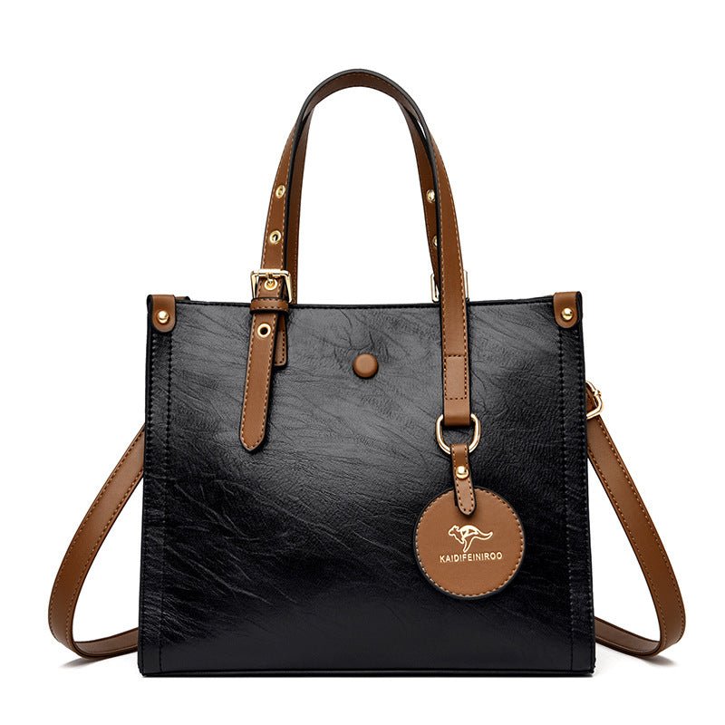 Oil Wax Cowhide Commuter Elegant Women Bag $83.33 Dana Fashion Color: Black Women's Bags Product information: Pattern: solid color Color: red, green, blue, black, yellow Brown Material: genuine leather Popular elements: Retro, contrast color Suitcase shap