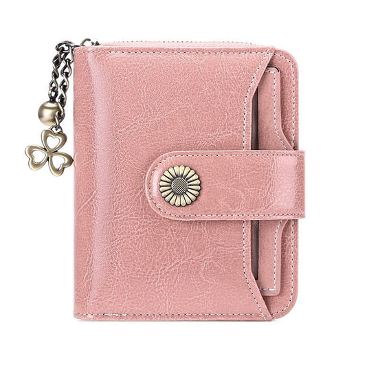 Oil Wax Genuine Leather Lady's Wallet European And American Style $45.50 Dana Fashion Color: Custom Pink Women's Bags Product information: Lining texture: Polyester Applicable scenarios: Daily matching Color: wine red, peacock blue, Midnight Black, Palaeo