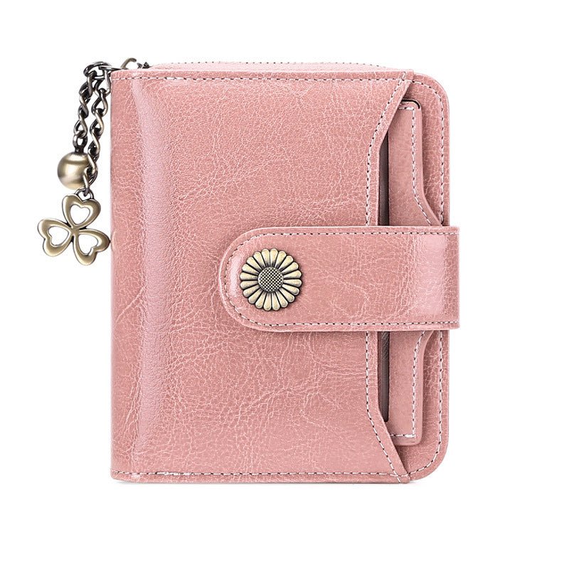Oil Wax Genuine Leather Lady's Wallet European And American Style $45.50 Dana Fashion Color: Custom Pink Women's Bags Product information: Lining texture: Polyester Applicable scenarios: Daily matching Color: wine red, peacock blue, Midnight Black, Palaeo