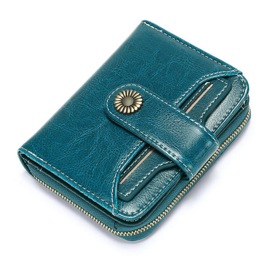 Oil Wax Genuine Leather Lady's Wallet European And American Style $45.50 Dana Fashion Color: Beige Women's Bags Product information: Lining texture: Polyester Applicable scenarios: Daily matching Color: wine red, peacock blue, Midnight Black, Palaeo yello