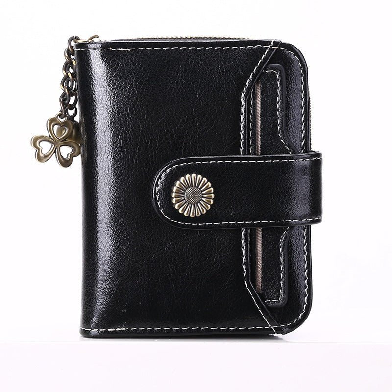 Oil Wax Genuine Leather Lady's Wallet European And American Style $45.50 Dana Fashion Color: Midnight Black Women's Bags Product information: Lining texture: Polyester Applicable scenarios: Daily matching Color: wine red, peacock blue, Midnight Black, Pal