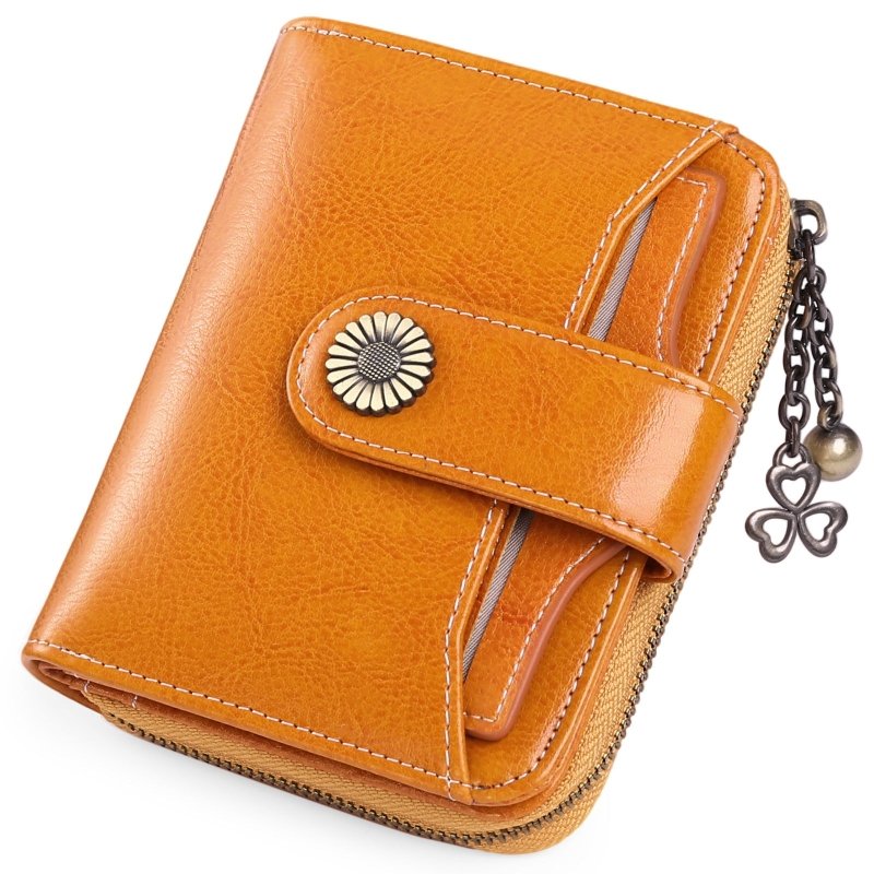 Oil Wax Genuine Leather Lady's Wallet European And American Style $45.50 Dana Fashion Color: Custom Orange Women's Bags Product information: Lining texture: Polyester Applicable scenarios: Daily matching Color: wine red, peacock blue, Midnight Black, Pala