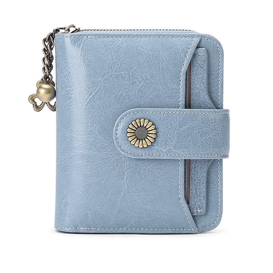 Oil Wax Genuine Leather Lady's Wallet European And American Style $45.50 Dana Fashion Color: Custom Light Blue Women's Bags Product information: Lining texture: Polyester Applicable scenarios: Daily matching Color: wine red, peacock blue, Midnight Black,