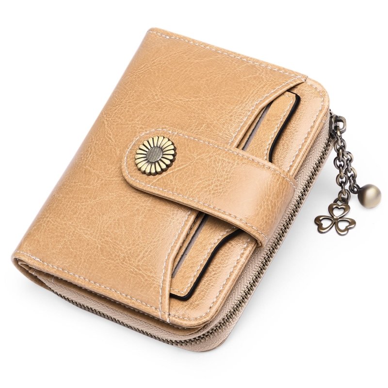 Oil Wax Genuine Leather Lady's Wallet European And American Style $45.50 Dana Fashion Color: Khaki Women's Bags Product information: Lining texture: Polyester Applicable scenarios: Daily matching Color: wine red, peacock blue, Midnight Black, Palaeo yello