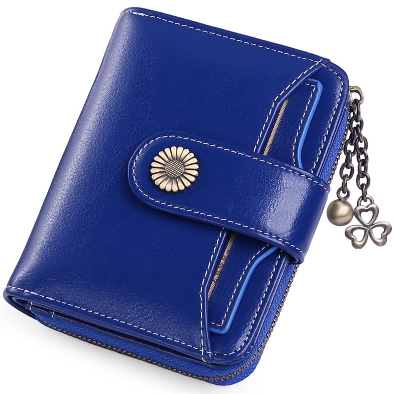 Oil Wax Genuine Leather Lady's Wallet European And American Style $45.50 Dana Fashion Color: Customized Sapphire Blue Women's Bags Product information: Lining texture: Polyester Applicable scenarios: Daily matching Color: wine red, peacock blue, Midnight