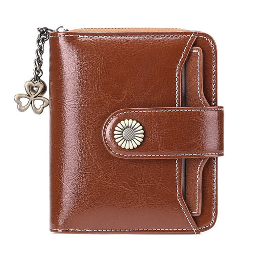 Oil Wax Genuine Leather Lady's Wallet European And American Style $45.50 Dana Fashion Color: Vintage Brown Women's Bags Product information: Lining texture: Polyester Applicable scenarios: Daily matching Color: wine red, peacock blue, Midnight Black, Pala