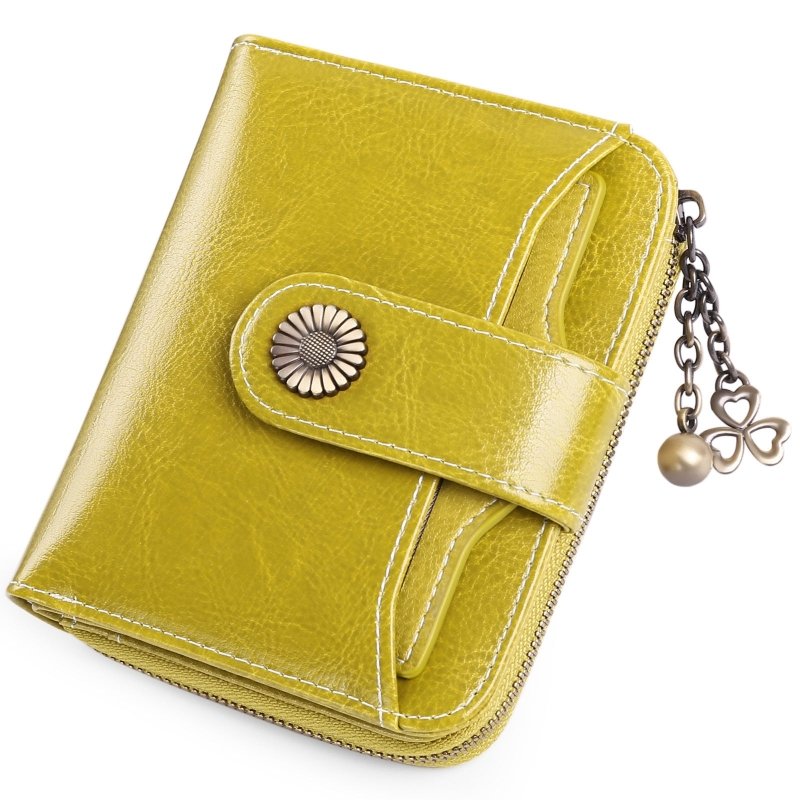 Oil Wax Genuine Leather Lady's Wallet European And American Style $45.50 Dana Fashion Color: Lemon Yellow Women's Bags Product information: Lining texture: Polyester Applicable scenarios: Daily matching Color: wine red, peacock blue, Midnight Black, Palae