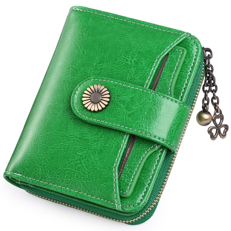Oil Wax Genuine Leather Lady's Wallet European And American Style $45.50 Dana Fashion Color: Fruit Green Women's Bags Product information: Lining texture: Polyester Applicable scenarios: Daily matching Color: wine red, peacock blue, Midnight Black, Palaeo