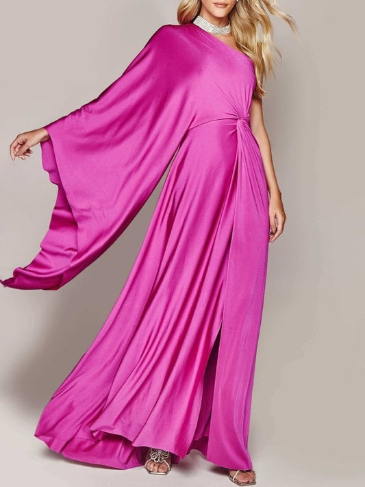 One Shoulder Twist Maxi Dress $50.20 Dana Fashion Color: Rose Size: L Women's clothing Details Design: Solid Color Style:Elegant Thickness: Regular Material: Polyester Occasion: Wedding，Party Size & Fit Dress Length:Maxi Elasticity:Slightly Elastic Fit Ty