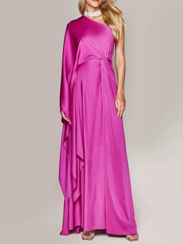 One Shoulder Twist Maxi Dress $50.20 Dana Fashion Color: Rose Size: L Women's clothing Details Design: Solid Color Style:Elegant Thickness: Regular Material: Polyester Occasion: Wedding，Party Size & Fit Dress Length:Maxi Elasticity:Slightly Elastic Fit Ty