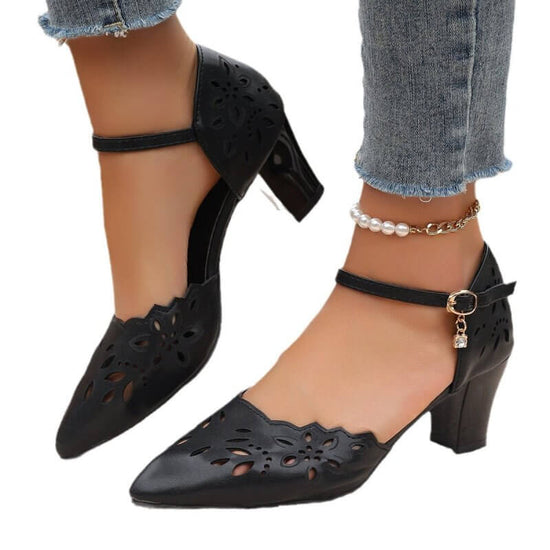 One-word Belt Casual Mid Heel Women's High-heeled Sandal $35.90 Dana Fashion Color: Black Size: 35 Women's shoes Product information: Lining material: PU Toe holder shape: Pointed Color: black, white Shoe Upper material: PU Size: 35,36,37,38,39,40,41,42,4