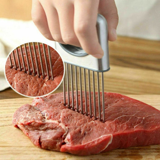 Onion Holder Slicer Vegetable tools Tomato Cutter Stainless Steel Kitchen Gadget $27.68 Dana Fashion default: default Dana's Kitchen Description: - Use for cutting onion, tomato, potato, lemon, fruit, hot food and more hands-free with this one simple tool
