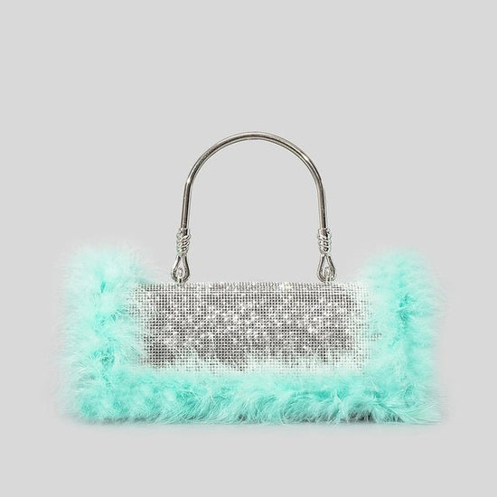 Ostrich Hair Rhinocaster Bag Female Mink Hair Inlaid With Diamond Full Drill Single Shoulder Crossbody $55.00 Dana Fashion Color: Mint green Women's Bags Product information: Color: White, Black, mint Green, Blue, light purple, Rose, gray, Brown 1 Materia