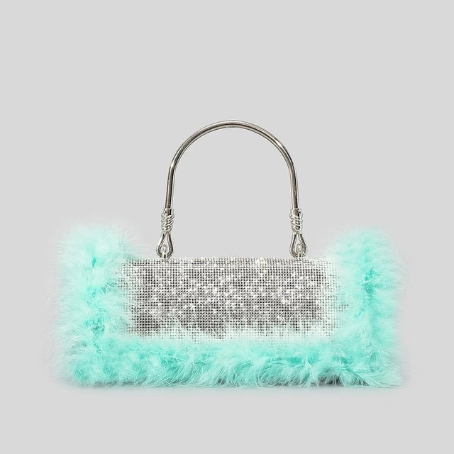 Ostrich Hair Rhinocaster Bag Female Mink Hair Inlaid With Diamond Full Drill Single Shoulder Crossbody $55.00 Dana Fashion Color: Mint green Women's Bags Product information: Color: White, Black, mint Green, Blue, light purple, Rose, gray, Brown 1 Materia