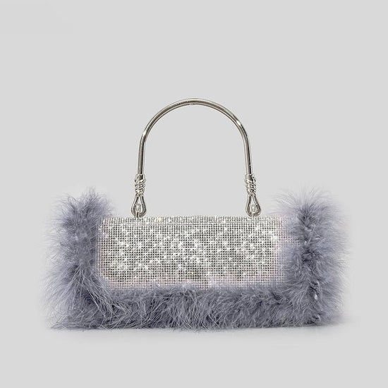 Ostrich Hair Rhinocaster Bag Female Mink Hair Inlaid With Diamond Full Drill Single Shoulder Crossbody $55.00 Dana Fashion Color: Grey Women's Bags Product information: Color: White, Black, mint Green, Blue, light purple, Rose, gray, Brown 1 Material: acr