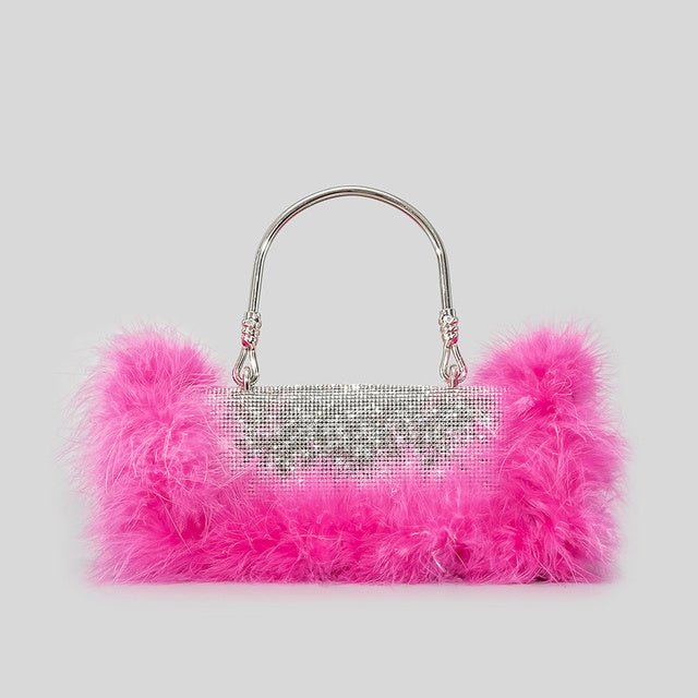 Ostrich Hair Rhinocaster Bag Female Mink Hair Inlaid With Diamond Full Drill Single Shoulder Crossbody $55.00 Dana Fashion Color: Rose Red Women's Bags Product information: Color: White, Black, mint Green, Blue, light purple, Rose, gray, Brown 1 Material: