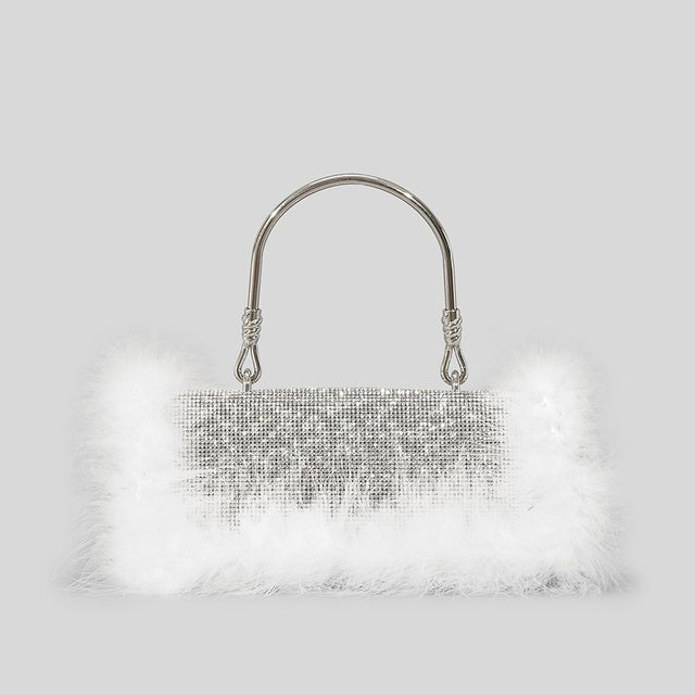 Ostrich Hair Rhinocaster Bag Female Mink Hair Inlaid With Diamond Full Drill Single Shoulder Crossbody $55.00 Dana Fashion Color: White Women's Bags Product information: Color: White, Black, mint Green, Blue, light purple, Rose, gray, Brown 1 Material: ac